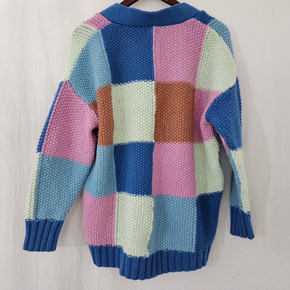 Cotton On V-Neck Button Front Patchwork Knit Swea… - image 2